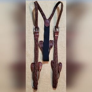 Man's Braided Leather Button Suspenders Brown and Black